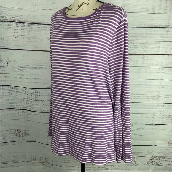 Chicos 2 Light Sweater Womens L Purple Striped Crew Neck Long Sleeves Stretch - Picture 4 of 12